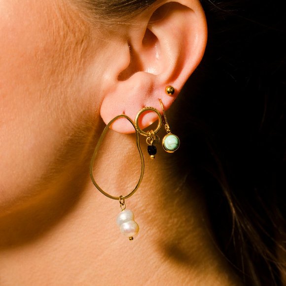 SADIE Misshaped Hoops with Natural Freshwater Pearls - Picture 2 of 6